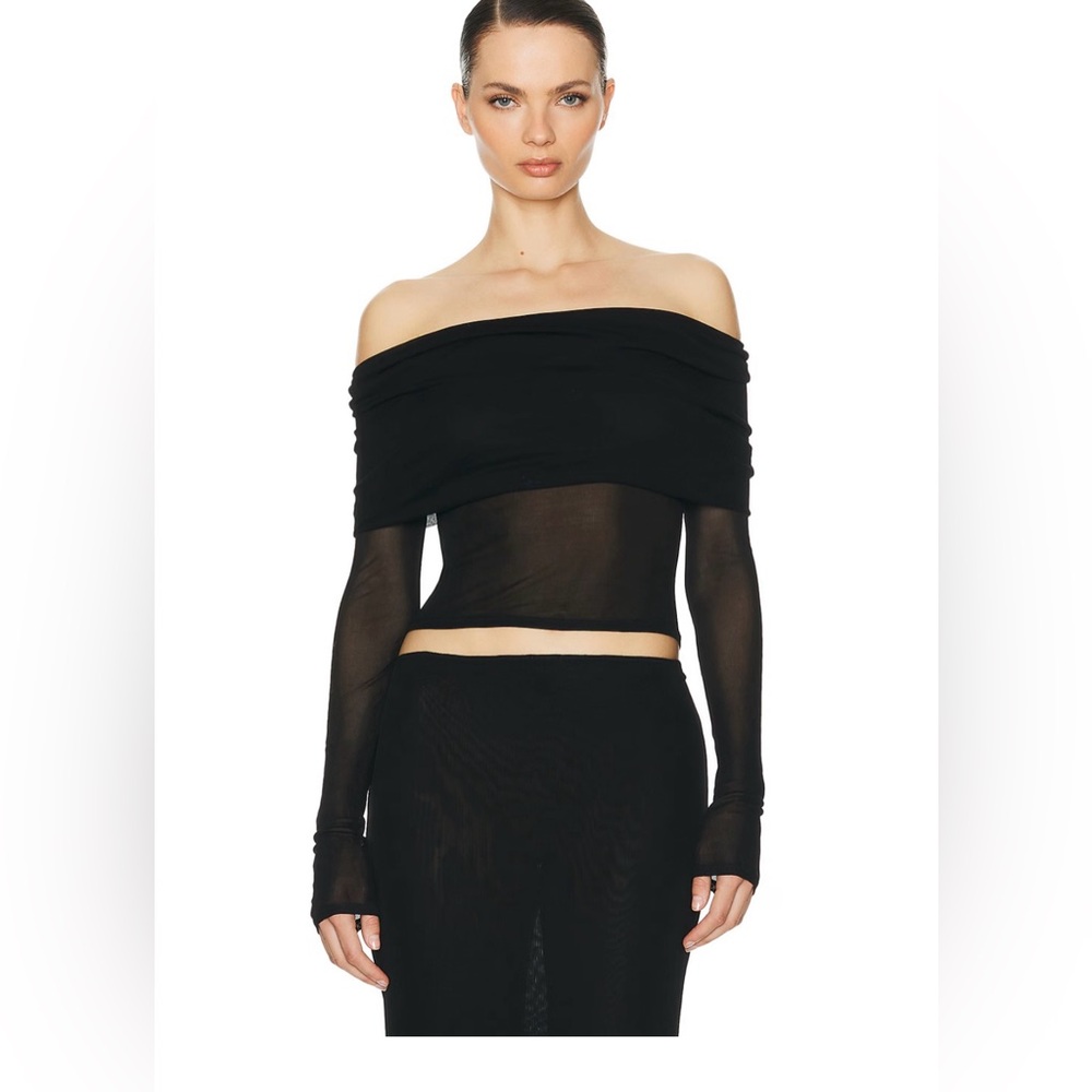 HELSA Revolve Sheer Knit Off The Shoulder Top Black NWT XS